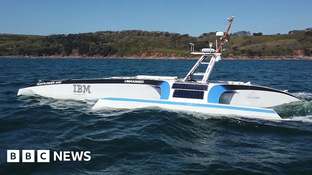 amber_script's tweet card. The Mayflower Autonomous Ship is collecting data after leaving Plymouth for the US.