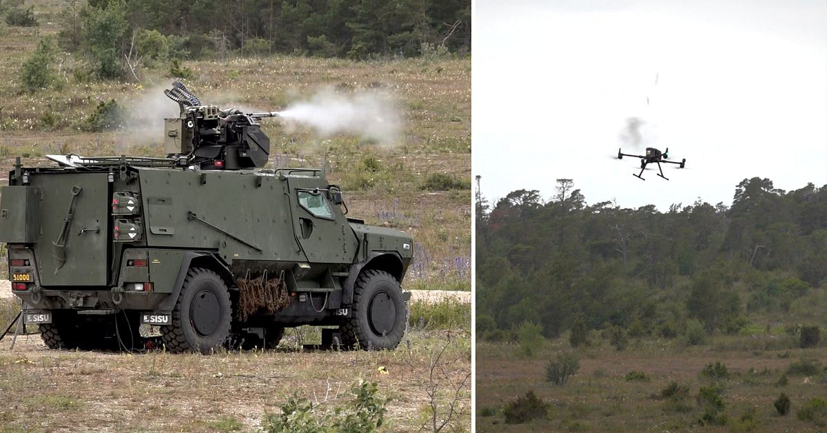 SisuAuto's tweet card. Försvarsmakten visade på onsdagen upp vapensystemen man nu utvecklat för att möta drönarhotet. Närvarande på Tofta skjutfält på Gotland var bland andra överbefälhavare Michael Claesson.