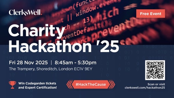 CodeSharePaul's tweet card. **The ClerksWell Hackathon 2025 is happening!** Join us in Shoreditch on **Friday 28th November** for a high-energy, one-day event packed with creativity, collaboration an