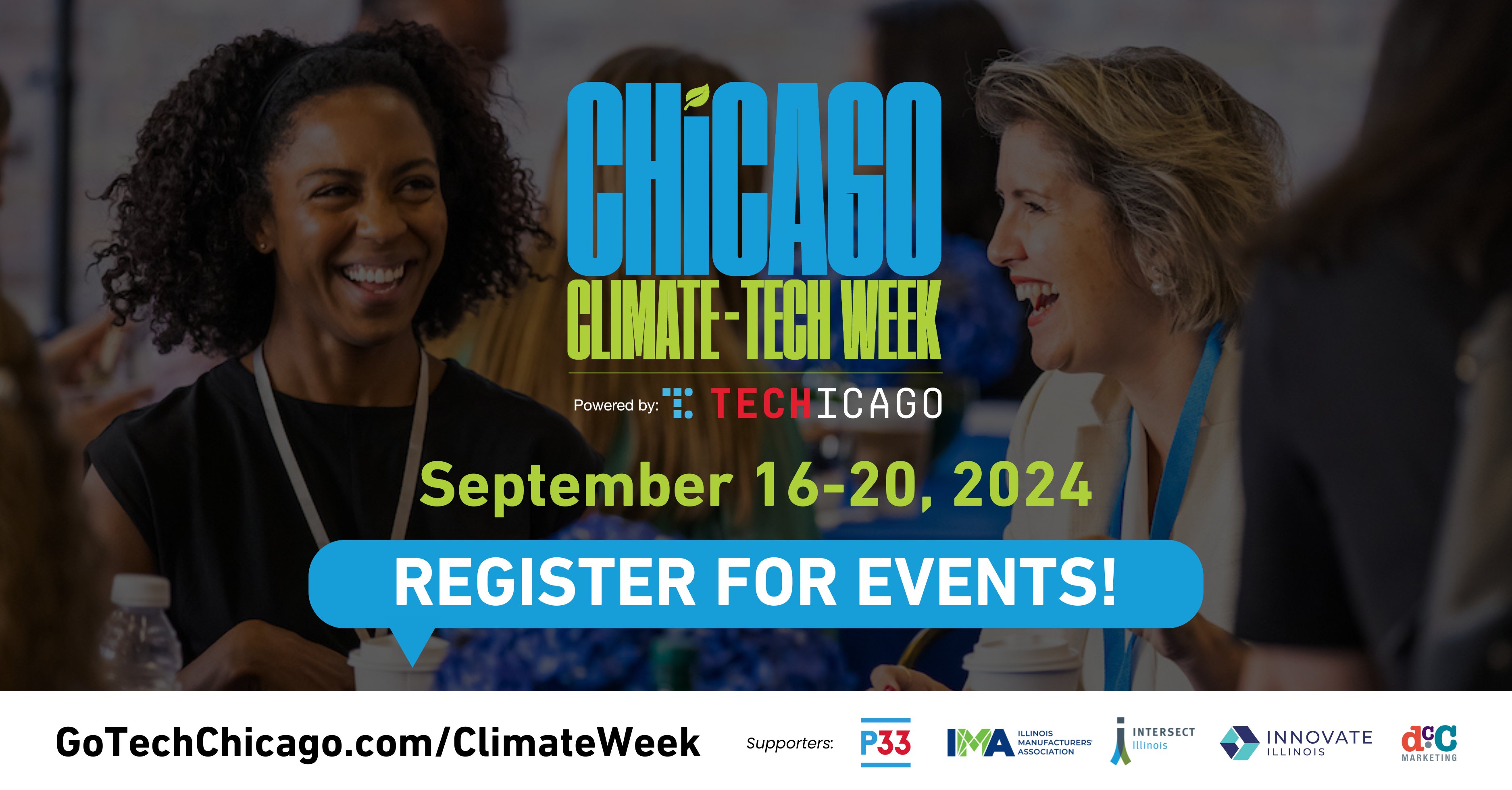 IMA_Today's tweet card. Join us for the 2nd annual Chicago Climate Tech Week powered by TechChicago! Register for events or submit your own partner event for review.