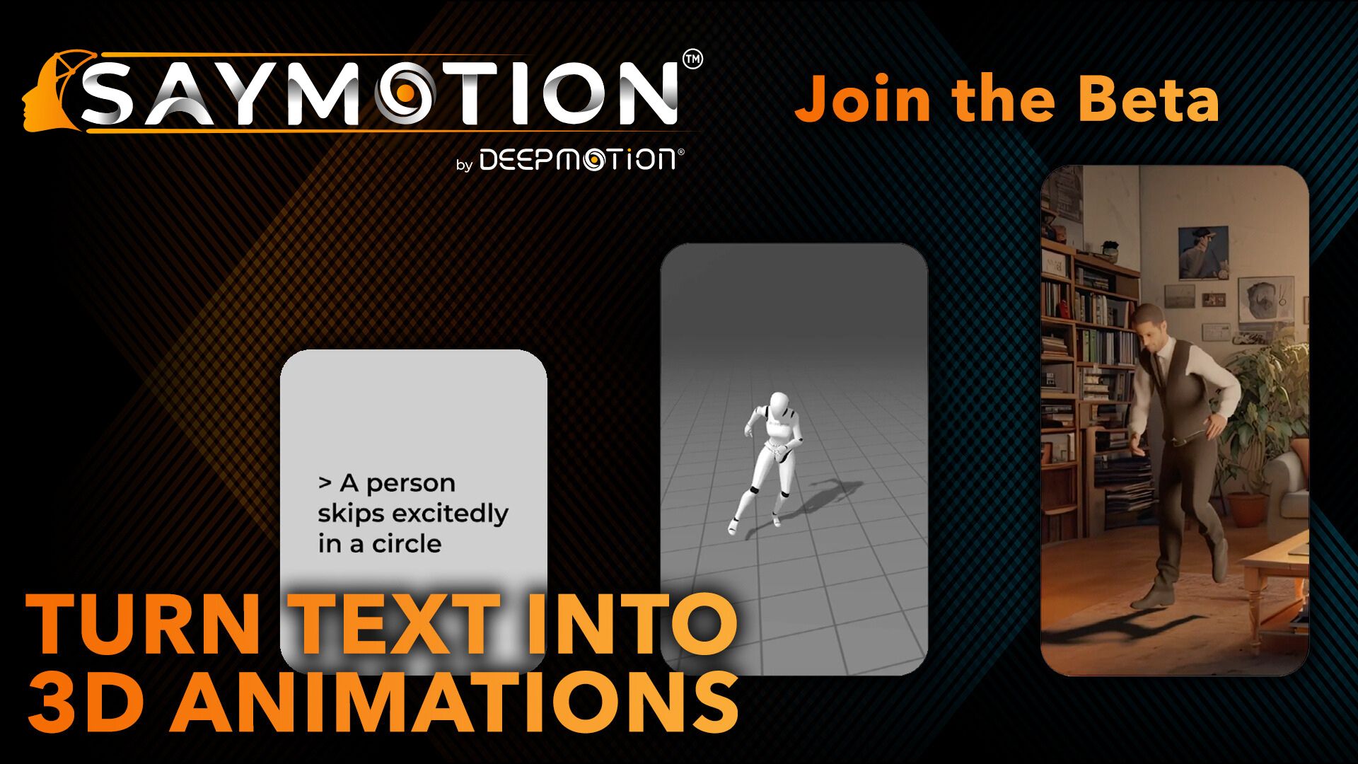 DeepMotionInc's tweet card. Transform words into 3D animations with SayMotion™ by DeepMotion. Join our SayMotion™ Open Beta today.