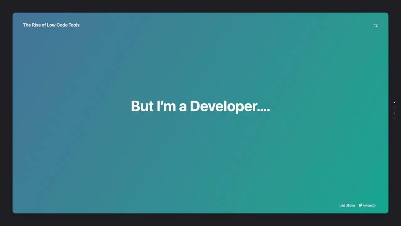 phpsw's tweet card. The rise of Low Code implementations - Lee Stone - PHPSW: Lightning...