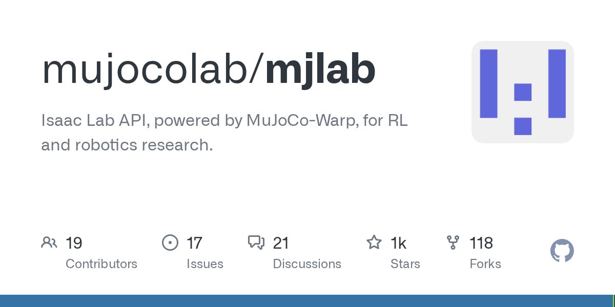 kevin_zakka's tweet card. Isaac Lab API, powered by MuJoCo-Warp, for RL and robotics research. - mujocolab/mjlab