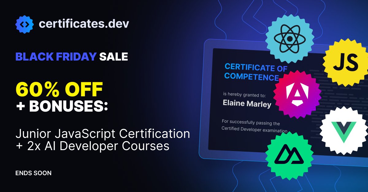 CertificatesDev's tweet card. Get Certified! Have your developer skills validated and stand out in the crowd for promotions and new positions.