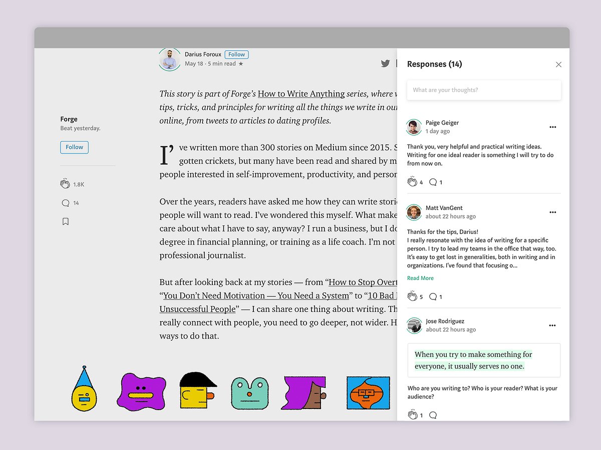 MediumDesign's tweet card. Every day people publish thousands of stories on Medium, sharing thoughts or ideas that matter, with the world. Many of them spark…