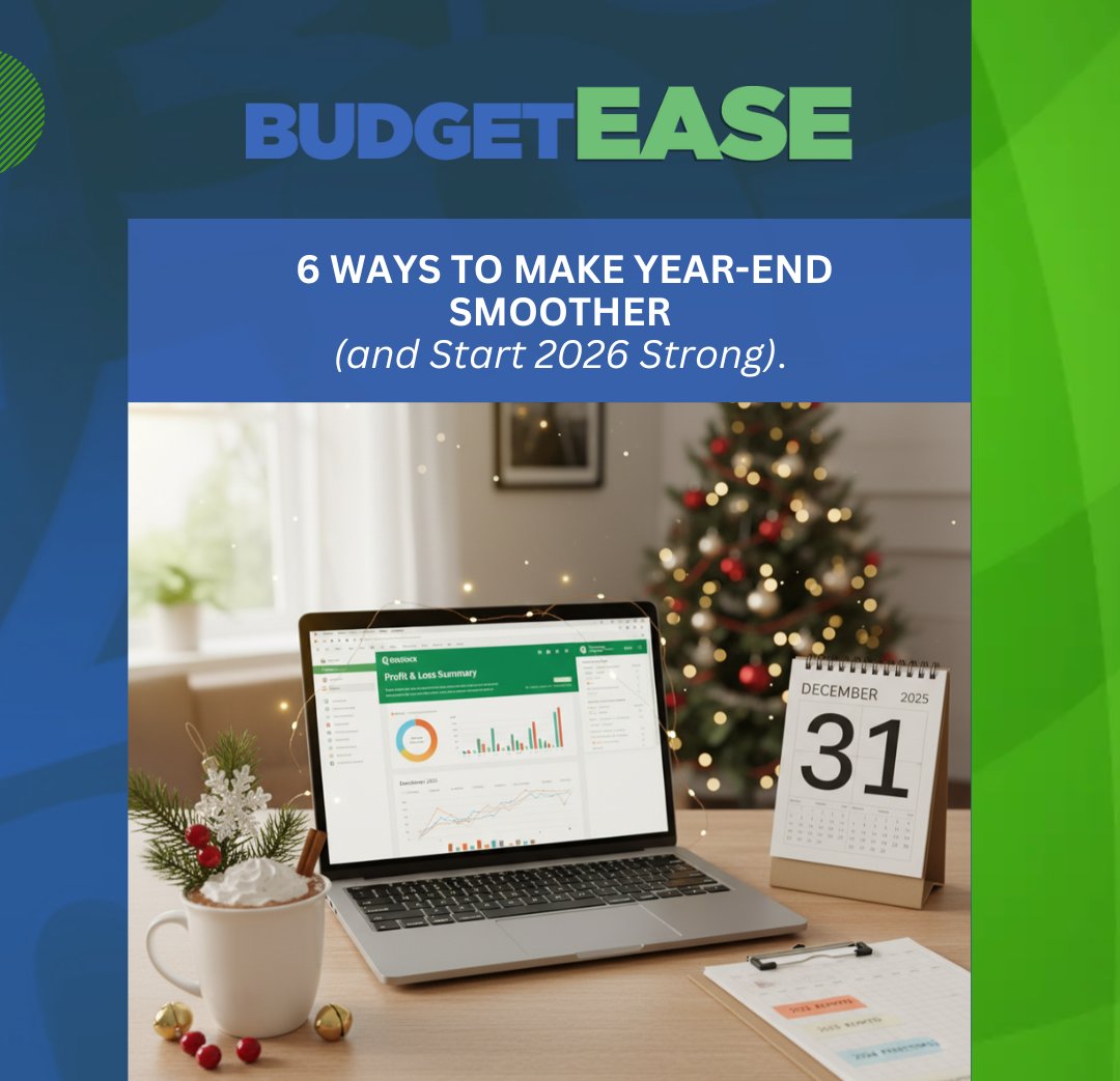 BudgetEaseBiz's tweet card. Finish the year strong! 6 tips for small businesses and nonprofits to streamline bookkeeping, prep for taxes, and start 2026 with confidence.
