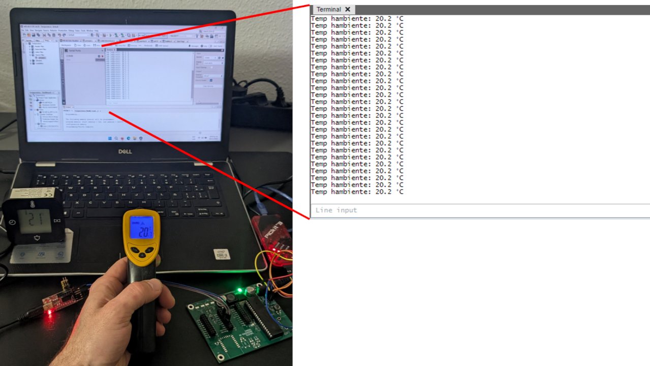 tronic_servicio's tweet card. And here we are: ambient temperature measurement with an error of +/- 0.6 using the PIC18F47Q10's internal diode and the temperature module.