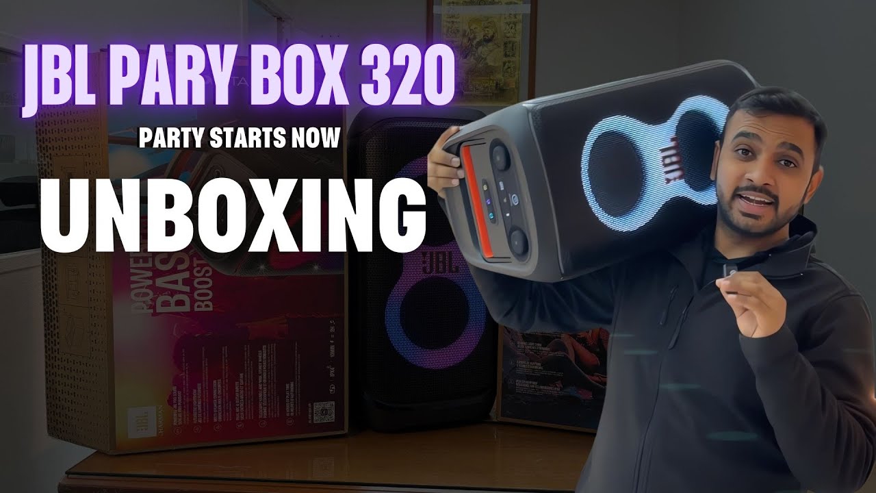 TechTravie's tweet card. JBL PARTY BOX 320 SPEAKER UNBOXING 🔥New year Party 2025 Start now