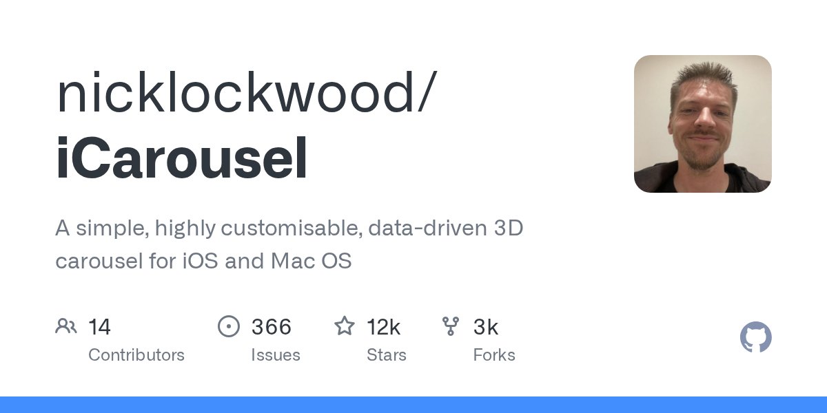 iOS_AK's tweet card. A simple, highly customisable, data-driven 3D carousel for iOS and Mac OS - nicklockwood/iCarousel