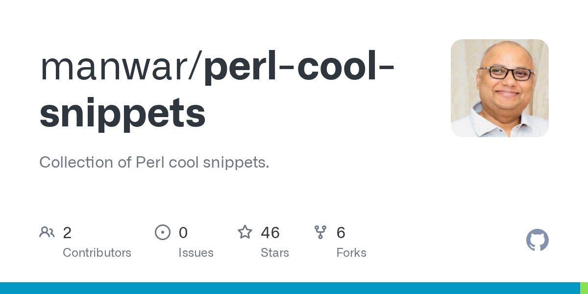 geekuni's tweet card. Collection of Perl cool snippets. Contribute to manwar/perl-cool-snippets development by creating an account on GitHub.