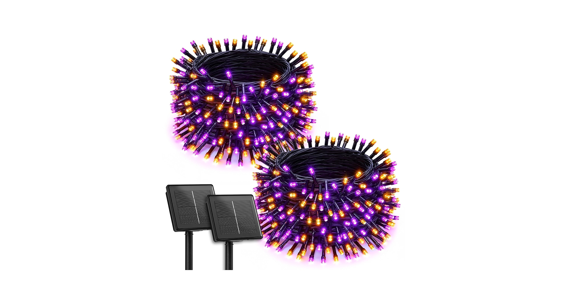 jfranklinevans's tweet card. Brightown 2 Pack Halloween Solar String Lights Outdoor, Total 144Ft 400 LED Solar Lights Outdoor Waterproof with 8 Modes for Patio Tree Garden Party Christmas Decorations (Orange&Purple)