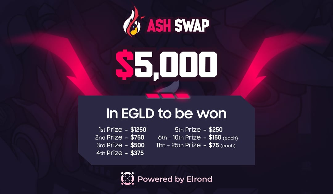 MultiversX's tweet card. AshSwap is a decentralized exchange designed to achieve price stability and offer the best trading rates for similar-priced assets. Discover AshSwap and earn EGLD from the $5,000 prize pool.