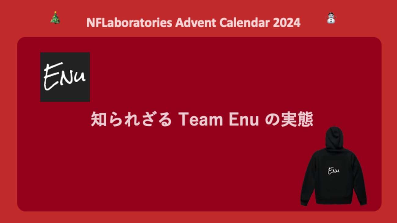 NFLaboratories's tweet card. はじめに この記事は、NFLaboratories Advent Calendar 2024 の 7 日目の記事です。 Ahoy!! パーカーを愛してやまない Team Enu 総務担当おじさんの まつき です。 ハッカーといえば黒パーカー、これ定番ですよね？ もちろん、Team Enu のユニフォームも黒パーカーです…