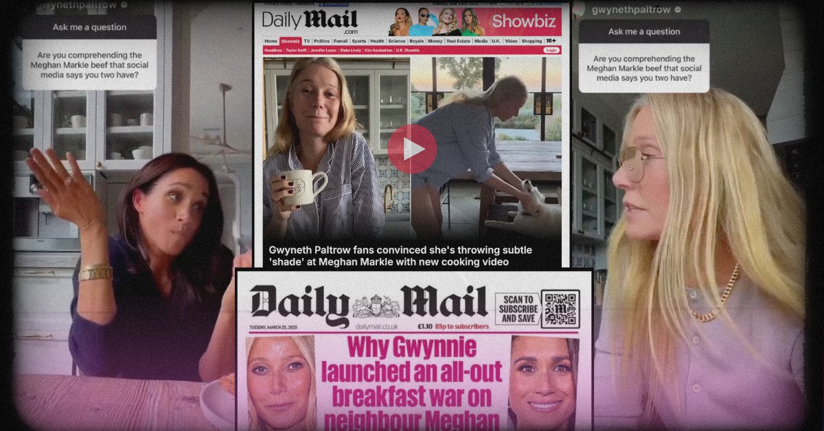 feminegra's tweet card. Meghan Sussex and Gwyneth Paltrow shut down fake feud rumors as UK media amplifies social media hate without facts to smear Meghan’s reputation.