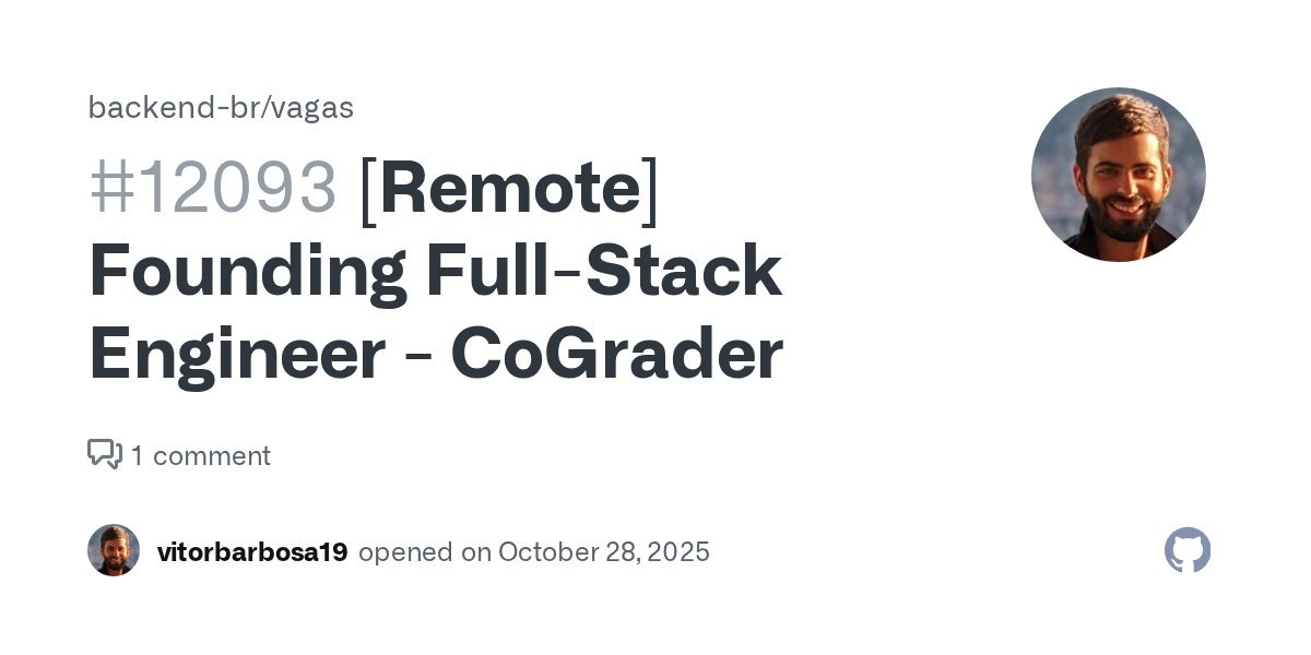 tech_diobis's tweet card. Founding Full-Stack Engineer Location: Remote Type: Full-Time (Contract — PJ) Compensation: $48,000/year (dollars) + Equity Our Company CoGrader is a rapidly growing AI EdTech startup backed by UC ...