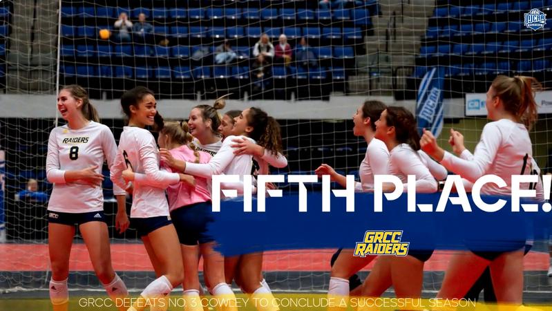 GRCCAthletics's tweet card. Nov. 19, 2022, CEDAR RAPIDS, Iowa –The Grand Rapids Community College volleyball team won its third five-set match of the NJCAA Division II National Championship tournament to finish in fifth place.