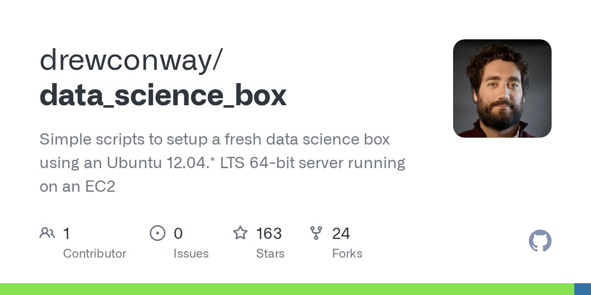 drewconway's tweet card. Simple scripts to setup a fresh data science box using an Ubuntu 12.04.* LTS 64-bit server running on an EC2 - drewconway/data_science_box