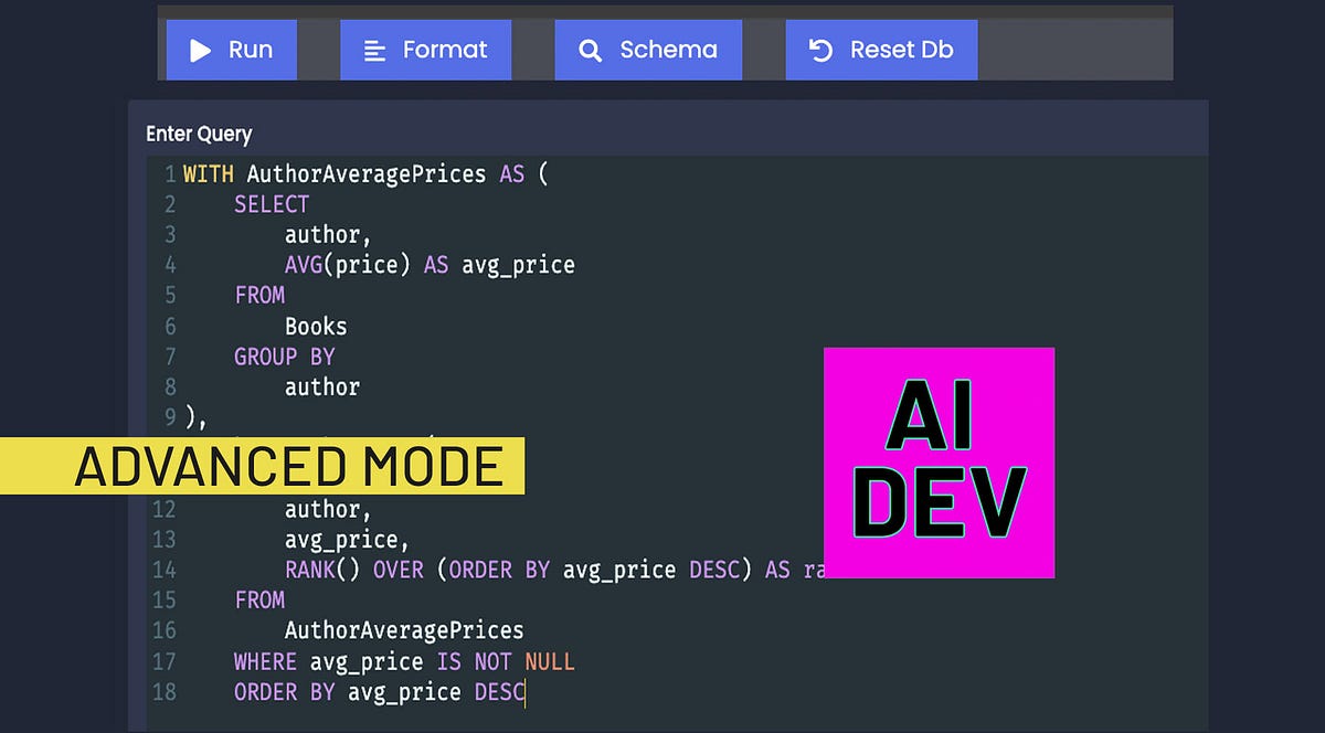 cloudmetricspro's tweet card. AI SQL insanity: Advanced AI SQL: Window functions, Common Table Expressions (CTEs), JSON functions, and subqueries.