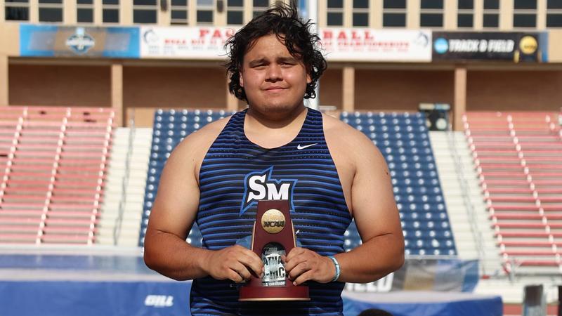 CSUSMxctf's tweet card. Kalathan Laiwa-McKay of the Cal State San Marcos men's track & field team placed sixth in the shot put at the 2025 NCAA Division II Outdoor Track & Field Championships on Saturday at the CSU Pueblo...
