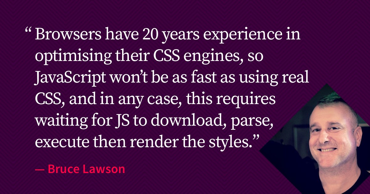 html5doctor's tweet card. Bruce Lawson extracts the silver sixpence of CSS from the JavaScript figgy pudding with an open source tool designed to make building styled components a matter of process and not just convention....