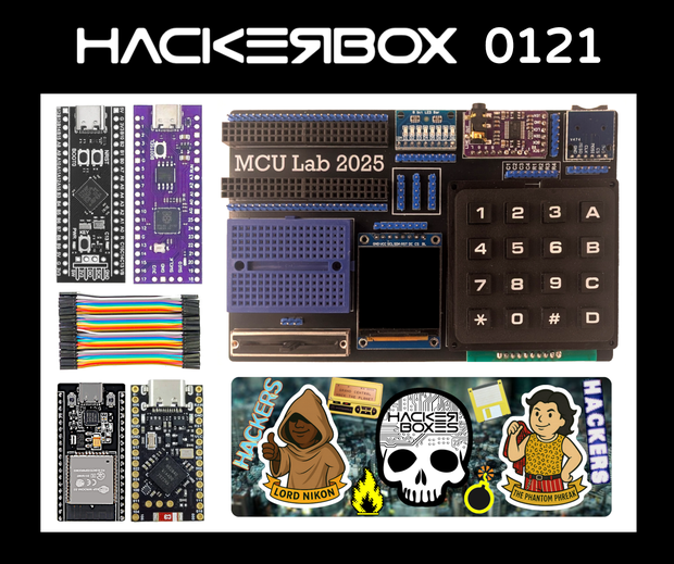HackerBoxes's tweet card. HackerBox 0121: MCU Lab 2025: Welcome to HackerBox 0121. Explore embedded electronics and programming with the HackerBoxes MCU Lab 2025 Edition. This development platform is useful to test, program,...