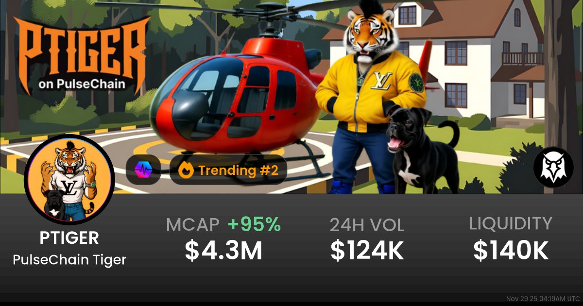 Basechains's tweet card. $0.003362 PulseChain Tiger (PTIGER) realtime price charts, trading history and info - PTIGER / WPLS on PulseChain / PulseX