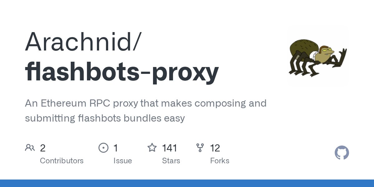 nicksdjohnson's tweet card. An Ethereum RPC proxy that makes composing and submitting flashbots bundles easy - Arachnid/flashbots-proxy