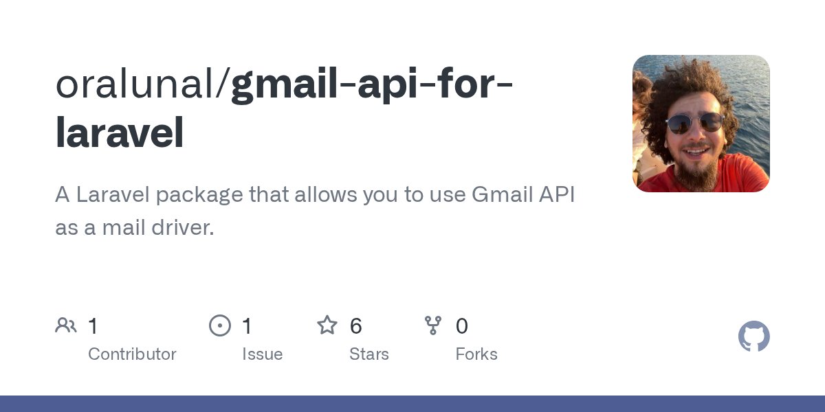 oralunal's tweet card. A Laravel package that allows you to use Gmail API as a mail driver. - oralunal/gmail-api-for-laravel