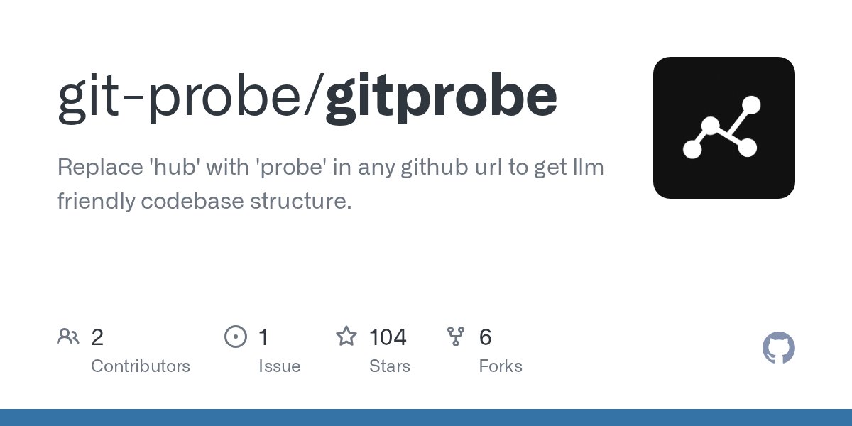 iOSDevTools's tweet card. Replace 'hub' with 'probe' in any github url to get llm friendly codebase structure. - git-probe/gitprobe