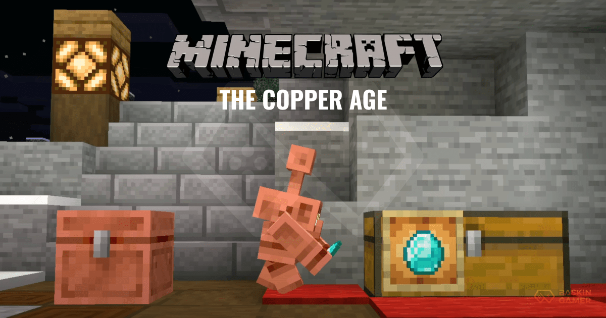 BaskinGamer's tweet card. Minecraft’s Fall Game Drop 2025, The Copper Age, adds copper gear, storage upgrades, a copper golem companion, and new building features.