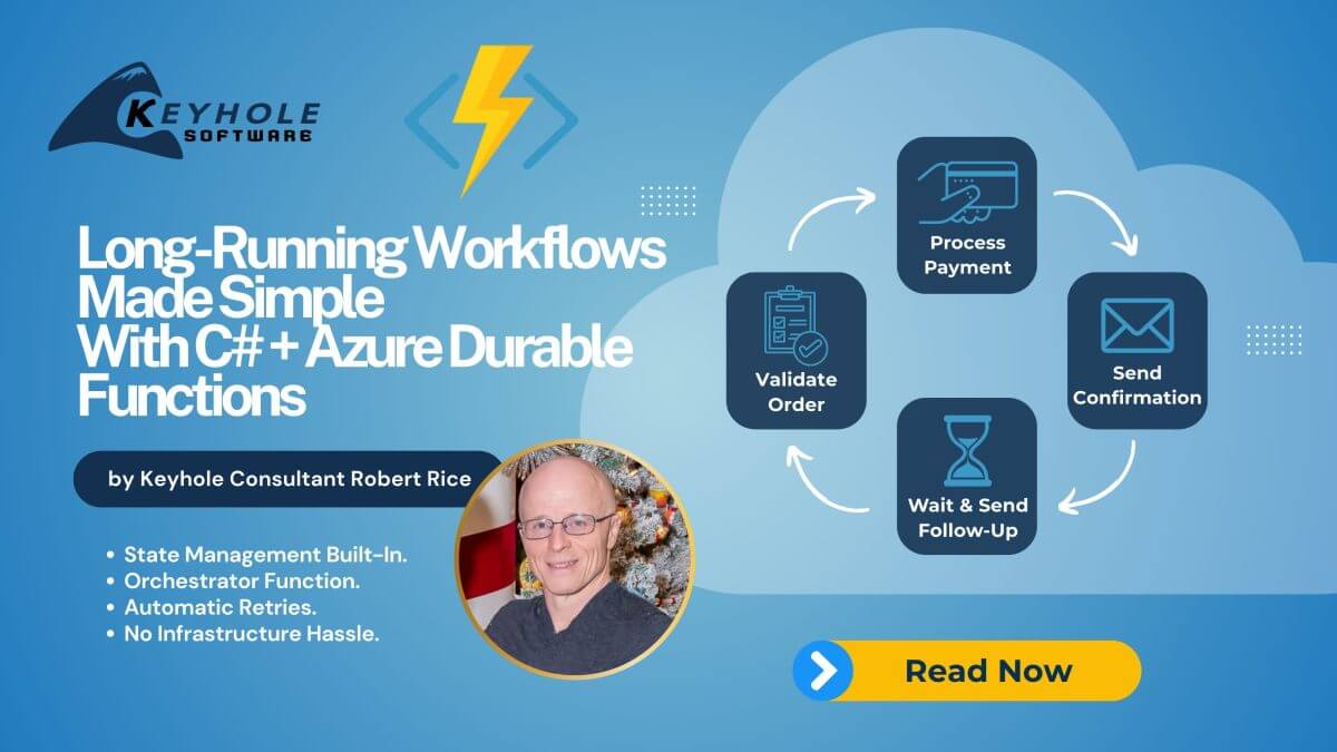 KeyholeSoftware's tweet card. It’s common to face challenges around long-running workflows, state management, and resiliency when you’re building cloud-native applications. Traditional approaches like background services or...