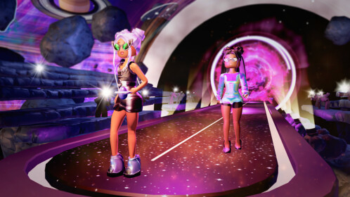 Roblox's tweet card. 🌟 The new UFO Runway and UGC collection are here, celebrating UFO Day! Enter a sleek, space-themed dressing room and get ready to style futuristic fits that are lightyears ahead. From metallic...