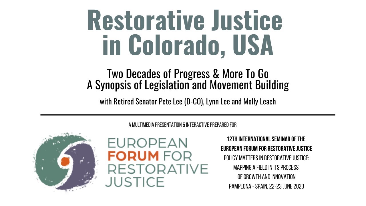 RJPrograms's tweet card. Ret. Senator Pete Lee & Lynn Lee on Restorative Justice in Colorado...