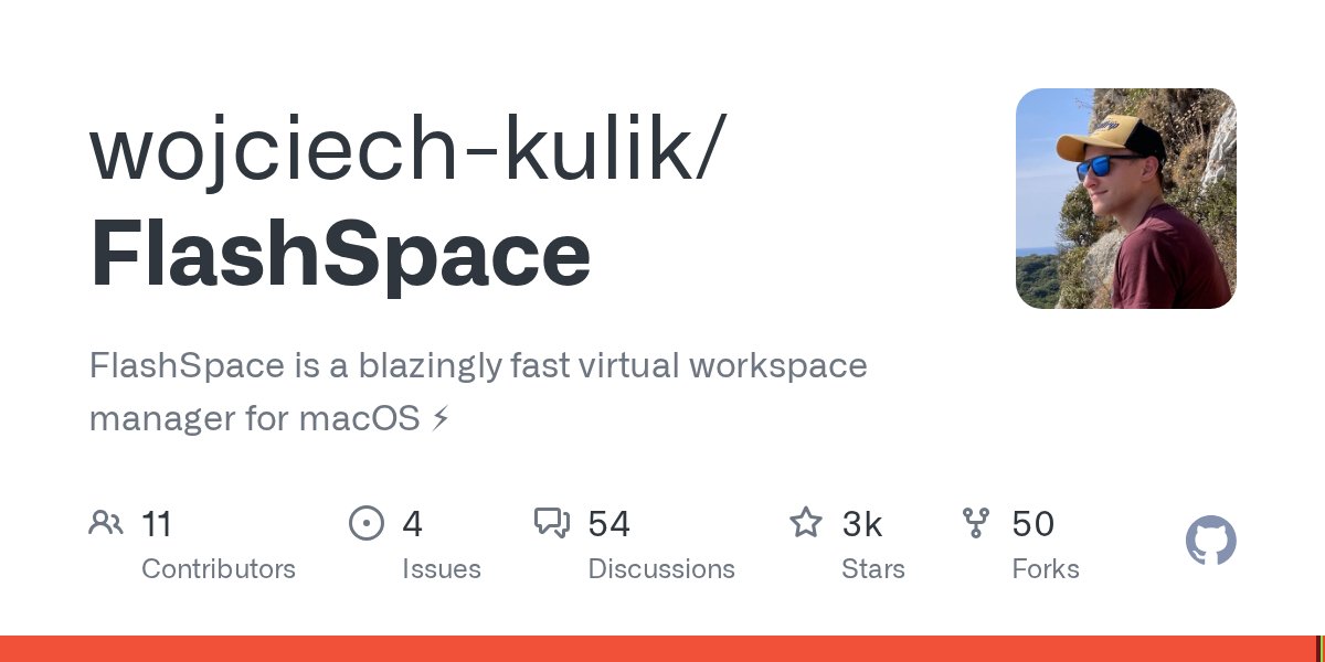 iOSDevTools's tweet card. FlashSpace is a blazingly fast virtual workspace manager for macOS ⚡ - wojciech-kulik/FlashSpace