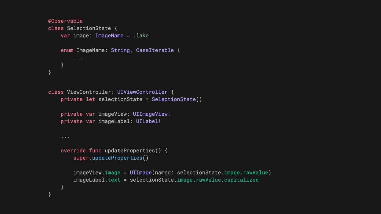 natpanferova's tweet card. UIKit now has native support for Swift Observation, automatically tracking reads of @Observable properties in update methods, making it easier to share data between UIKit and integrated SwiftUI...