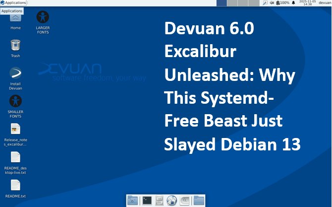 anupyadav123's tweet card. No systemd. No bloat. Just pure Debian power with init freedom. Devuan 6.0 Excalibur Unleashed drops with Linux 6.12 LTS, PipeWire, and blazing-fast boots. Why settle for lock-in when you can run...
