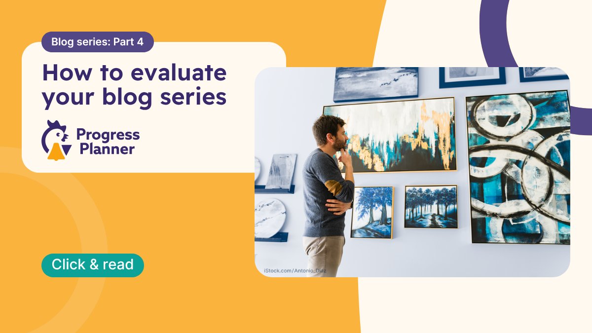 MyProgressPlan's tweet card. Find out how to evaluate blog series effectively. Measure success against your goals and improve your next series.