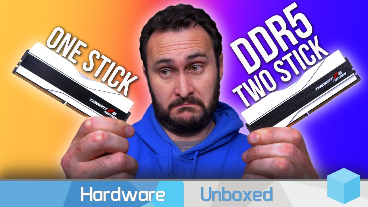 HardwareUnboxed's tweet card. Saving Money on DDR5: (1 x 16GB vs. 2 x 16GB) Single Channel vs. Dual...