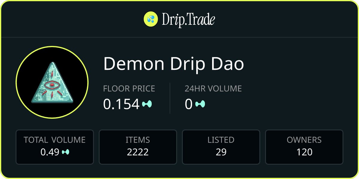 DemonDripDao's tweet card. The first high frequency NFT exchange, on Hyperliquid.