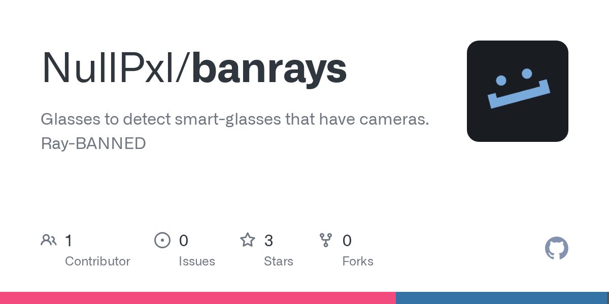 thatkid02's tweet card. Glasses to detect smart-glasses that have cameras. Ray-BANNED - NullPxl/banrays