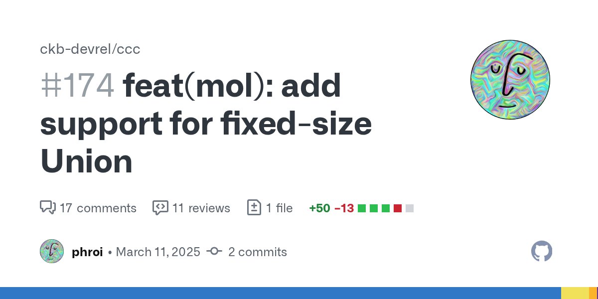 CKBDevrel's tweet card. Improve codecs by supporting fixed-size unions For nervosnetwork/molecule#99, related to #33