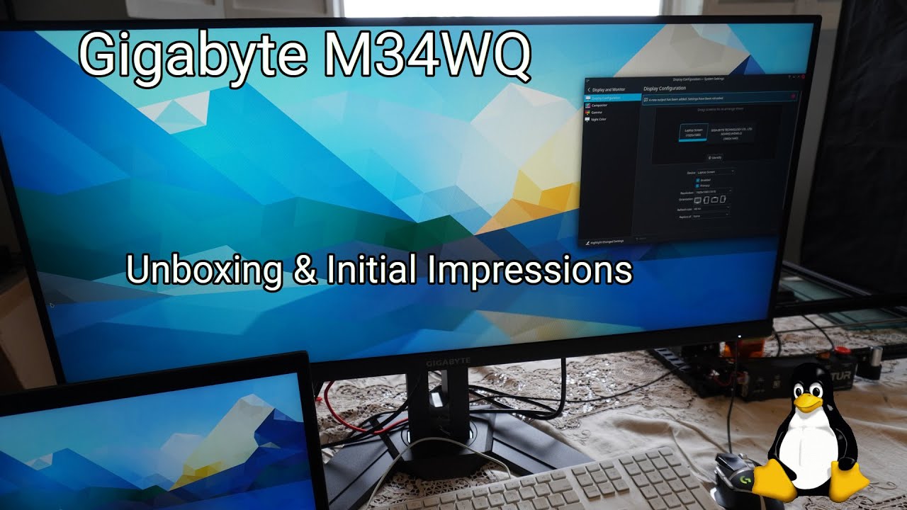 bioslevel's tweet card. Gigabyte M34WQ 34" 1440p Ultrawide Gaming Monitor Unboxing for Linux