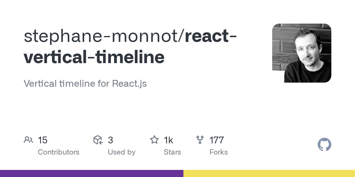npmaddict's tweet card. Vertical timeline for React.js. Contribute to stephane-monnot/react-vertical-timeline development by creating an account on GitHub.