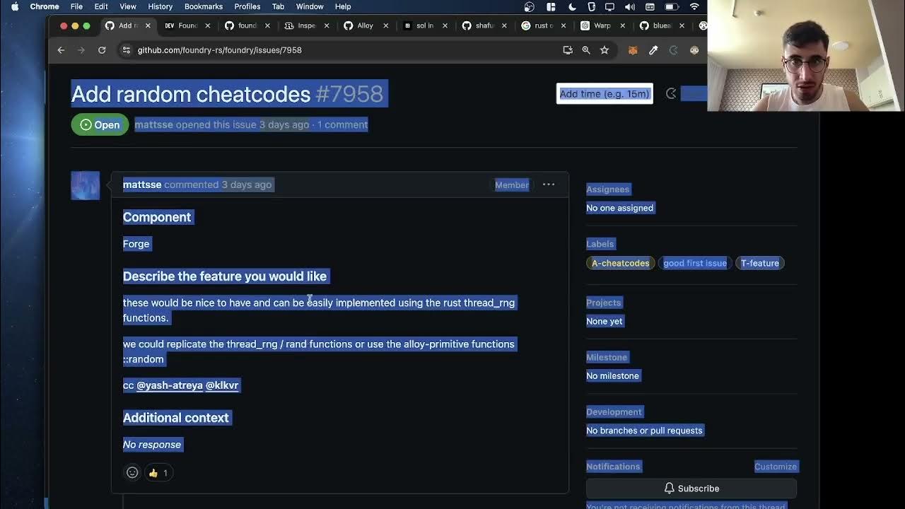 CodeIsLightEth's tweet card. Adding a foundry cheatcode #1