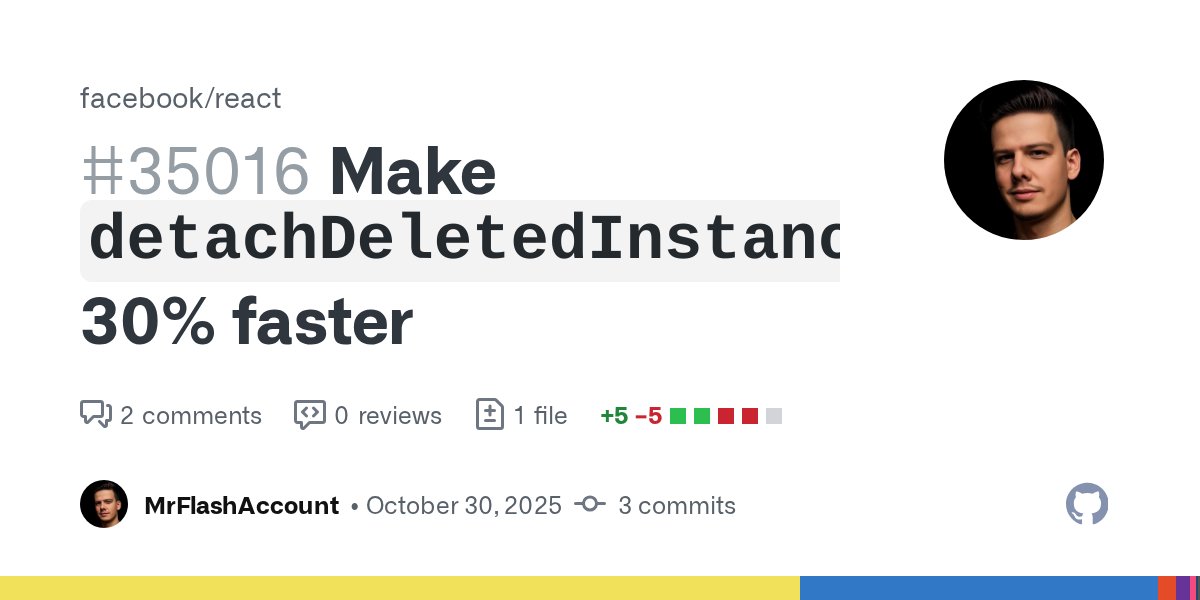 MrFlashAccount's tweet card. According to how JS works, null instead of delete keyword is faster from 2x to 4-5x depending on a browser engine. I reviewed the usage of these fields across the codebase and everywhere we check i...