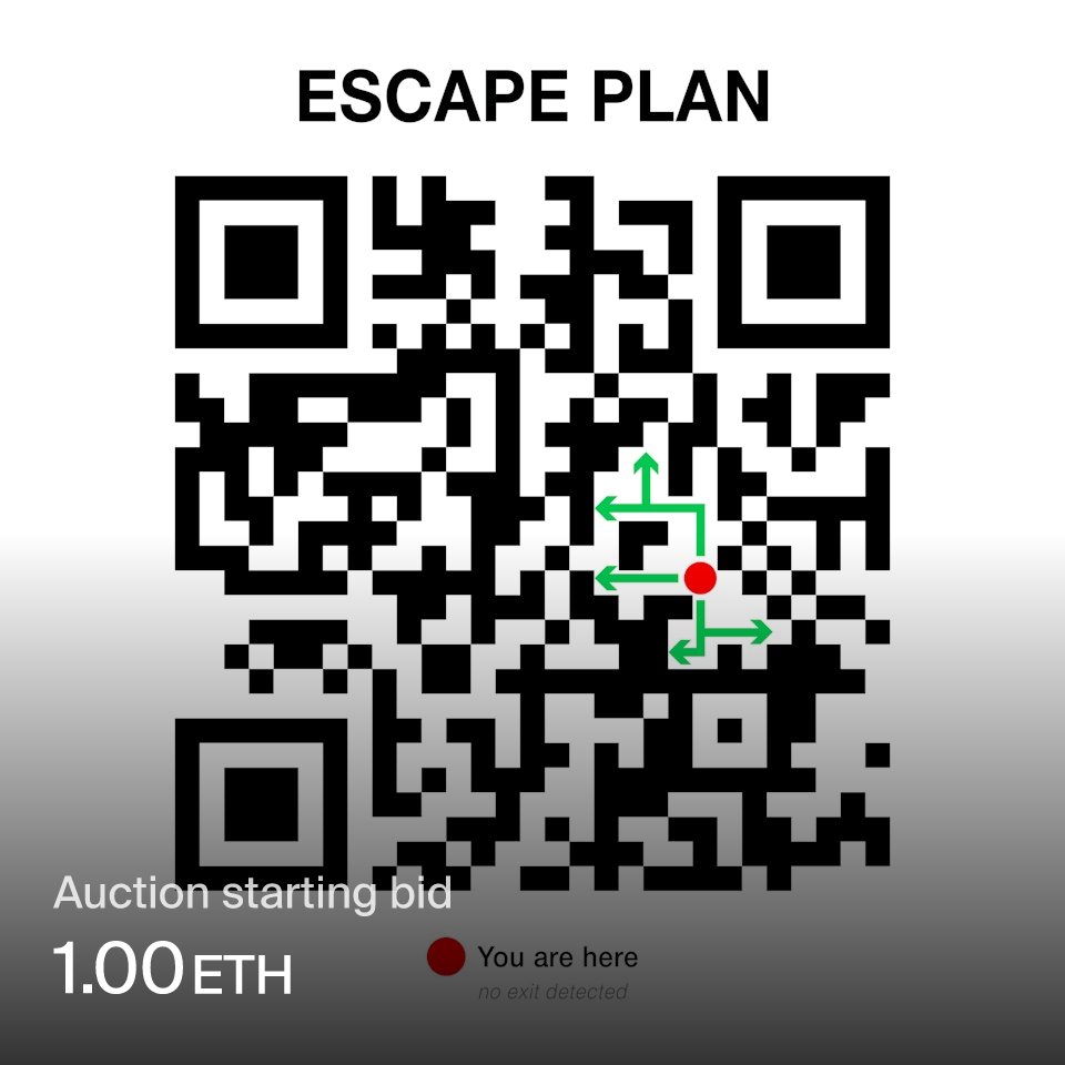 mart_index's tweet card. ESCAPE PLAN is the final and central piece of my ongoing “escape” cycle. It takes the visual language of evacuation diagrams — symbols of clarity, instruction, …