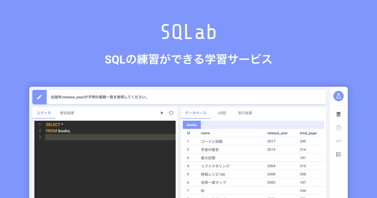 MacopeninSUTABA's tweet card. SQLの練習ができるSQL特化の学習サービスです。環境構築不要で豊富な練習問題に取り組むことができます。SQLabを活用してSQLの知識をスキルに変えていきましょう。