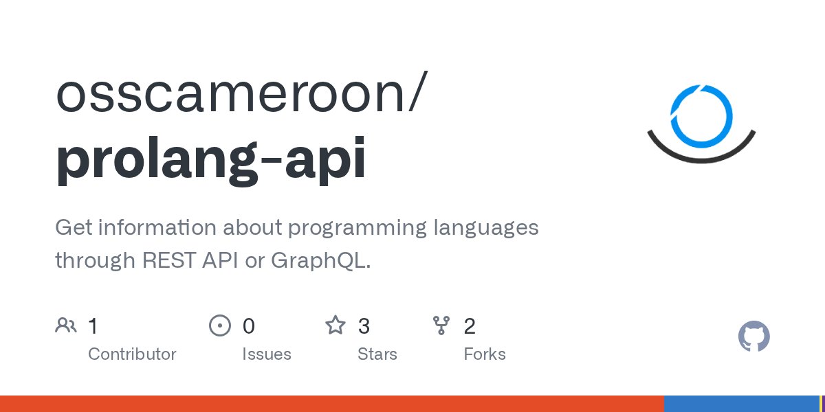 osscameroon's tweet card. Get information about programming languages through REST API or GraphQL. - osscameroon/prolang-api