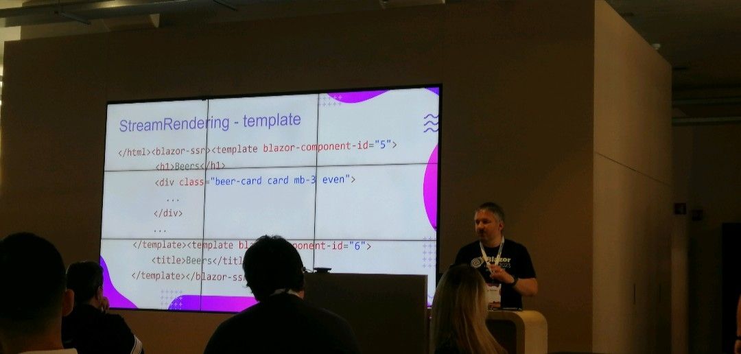 nicola_paro's tweet card. On stage Andrea Dottor at #BlazorConf2023, who shows us the future of the Full-Stack web development with #blazor #dotnet #csharp