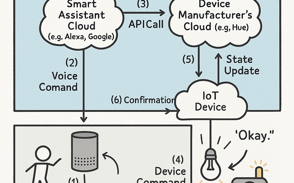 iotguide's tweet card. Explore how Alexa, Google Assistant, and Siri process voice commands to control IoT devices using cloud services, device discovery, and secure communication.